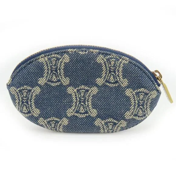 Celine Coin Case Macadam Denim Leather Blue Brown Gold Hardware Key Ring Small - Picture 3 of 9